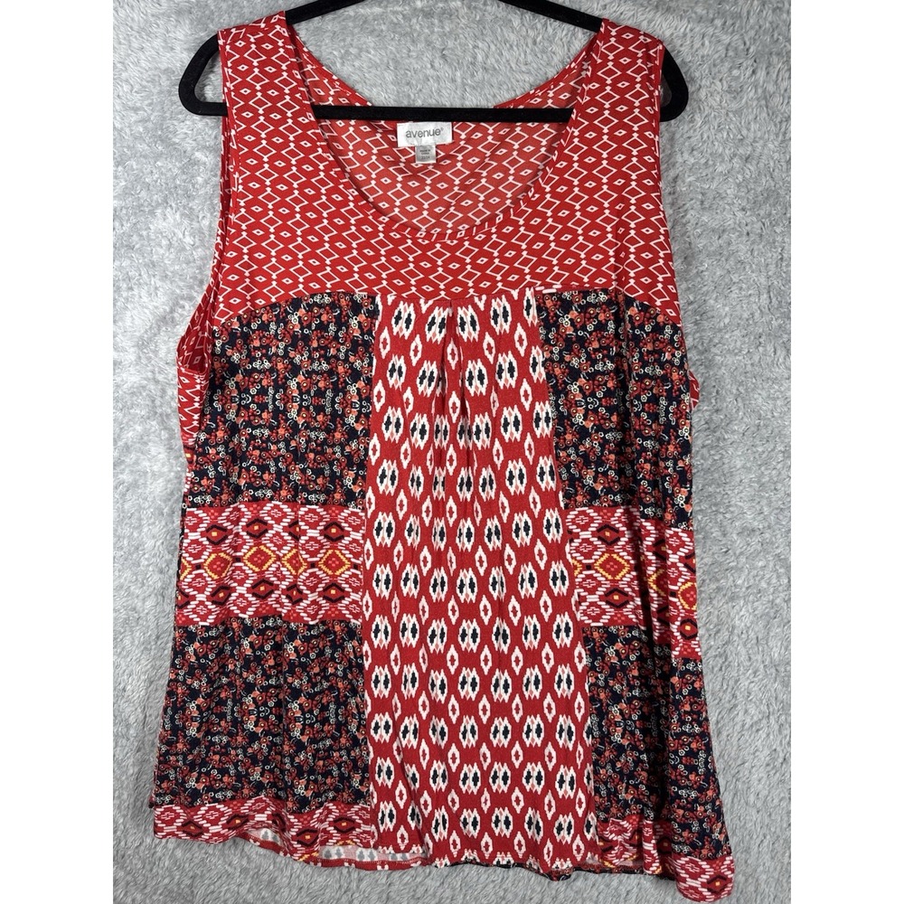 Avenue red multicolor print tank top cami Sz 22-24